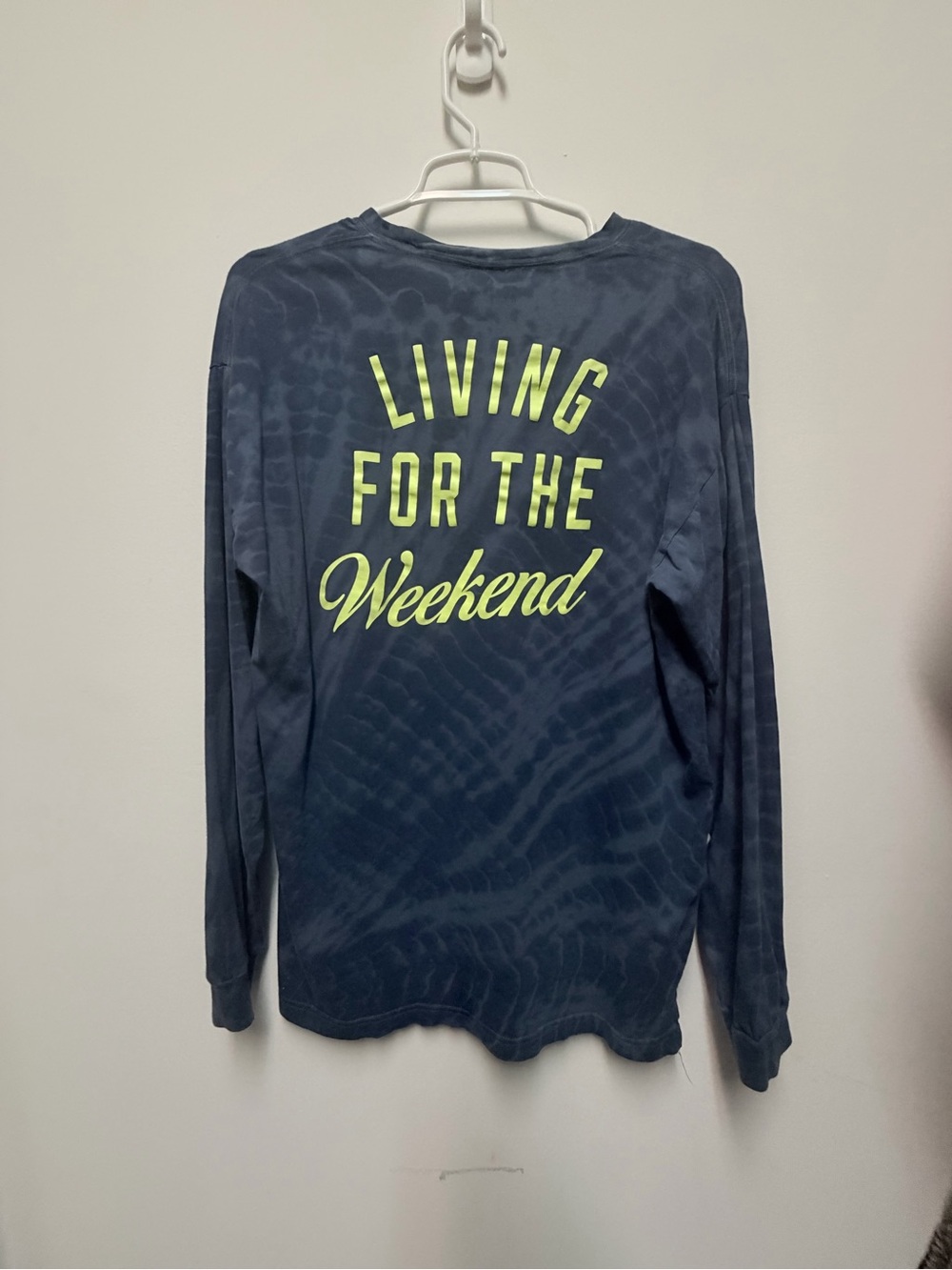 PINK Victoria's Secret Navy Long Sleeve Tee with Neon Yellow Graphic